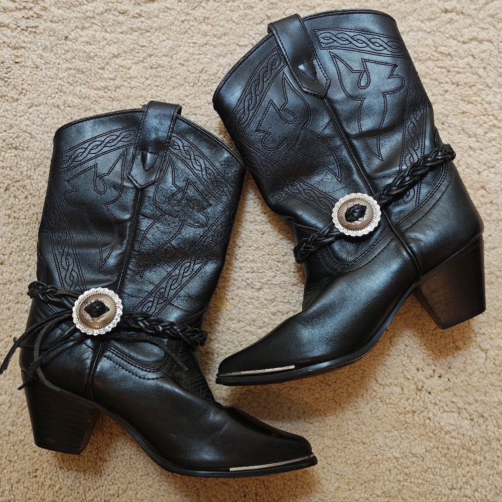 Oak Tree Farms Black Leather Arroyo Western Cowgirl Boots.